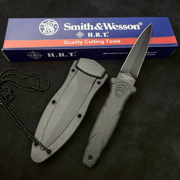 Тактически двуостър нож- кама Smith&Wesson Х.Р.Т. за врат, ботуш, колан, кания с клипс и верижка