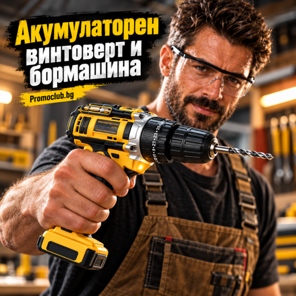 Мощен винтоверт-ударна бормашина с 2 батерии 21V, с 2 скорости, в куфар, с богат инструментариум - 24 части