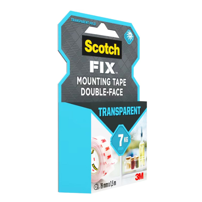 Двойнолепящо тиксо 3M Scotch FIX  19мм х 1.5м до 7кг Прозрачно
