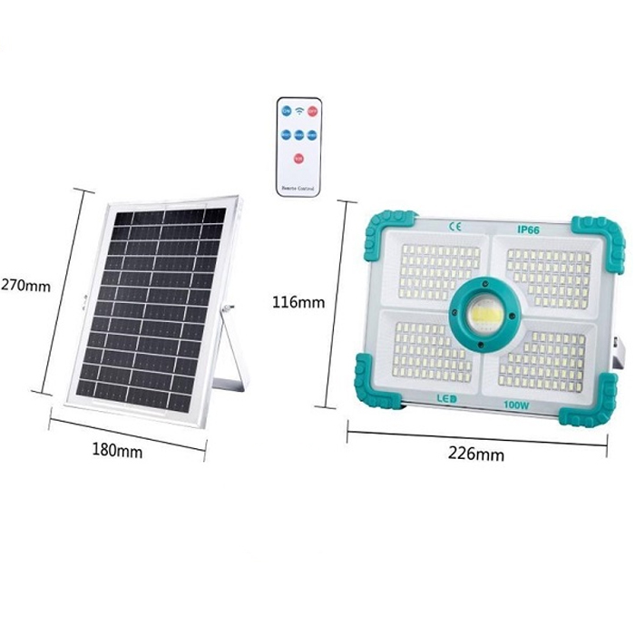Соларен LED прожектор 100W с външен панел и дистанционно управление