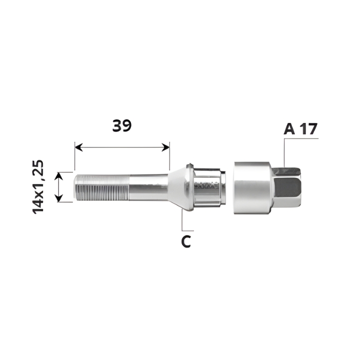 Външен секретен болт 14x1.25x39 /C/ A17 комплект